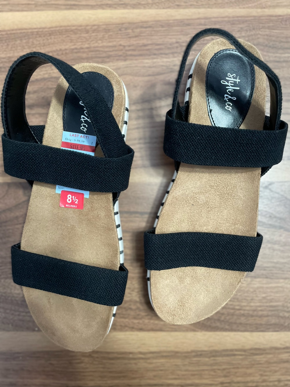 Style & Co. Black Strap Women’s Sandal with Tan Footbed